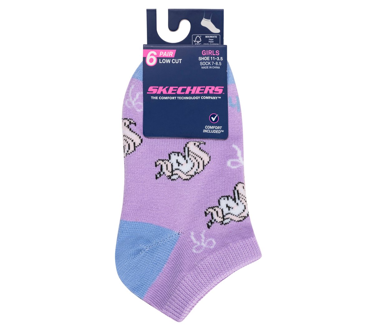 Skechers 6 Pack Unicorn Bow Socks